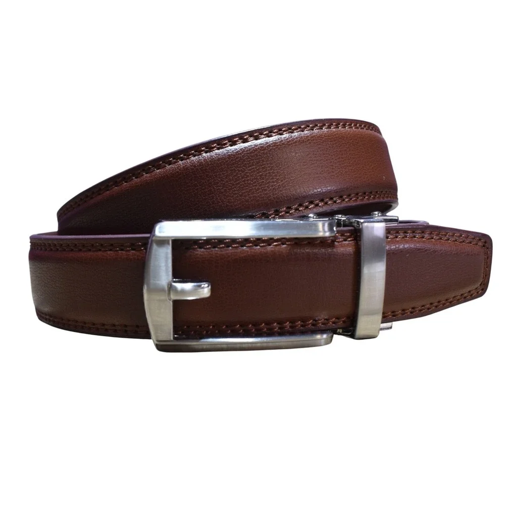 XMI Mens Brown Ratchet Belt Adjustable Silver Buckle Size 24-28 75604975